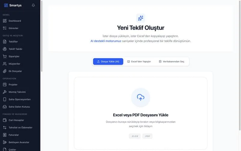 Smartys new quote screen: creating a quote from an Excel or PDF file with AI